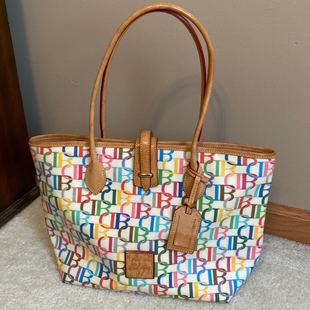 Authentic Dooney & Bourke Monogram Multi-color Rainbow Large Tote
